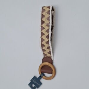 Universal Thread Brown and Tan  Woven Patterned Belt with Wooden Buckle